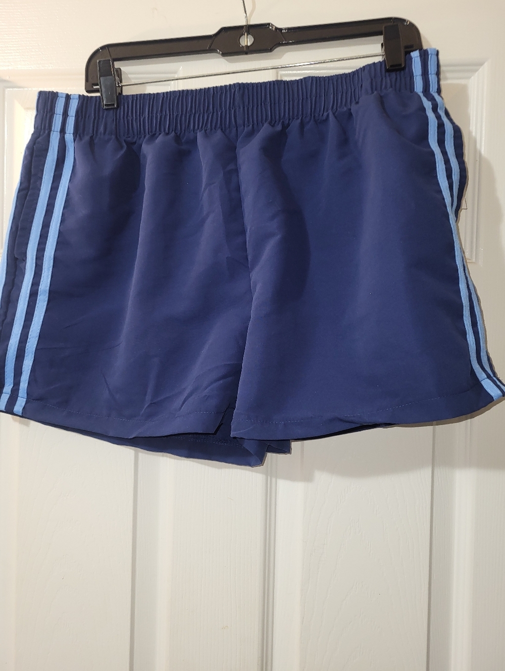 Navy Blue Athletic Shorts with Light Blue Stripes
